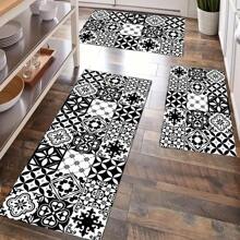 1 pièce Paillasson unique à carreaux noir et blanc, fabriqué en diatomite - antidérapant, résistant aux taches et super absorbant, convient pour la cuisine et la salle de bain, parfait pour la décoration de la maison et les célébrations
