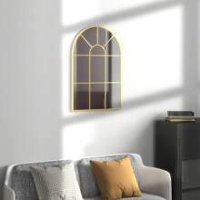 HOMCOM Glass Mirror Arch Industrial Style Arcade Window Gold Metal - 70 X 50 Cm - Gold - View 6