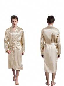 1pc Personalized Satin Robe, Unisex Satin Bathrobe, Sleepwear, Men's Kimono Gown, Satin Loungewear, Wedding Home Bathroom Decor, Autumn Decor, Beach Essential, Back To School Towel, Suitable For Salons, Hotels, Sports, Home Goods, Towels, Skincare - Multicolor - View 13