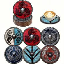 6 Pieces Viking Warrior Shield Pad Suit, Wooden Coffee And Desktop Protector, Family Living Room, Dining Room Decoration Pad, Gift For Parents And Friends