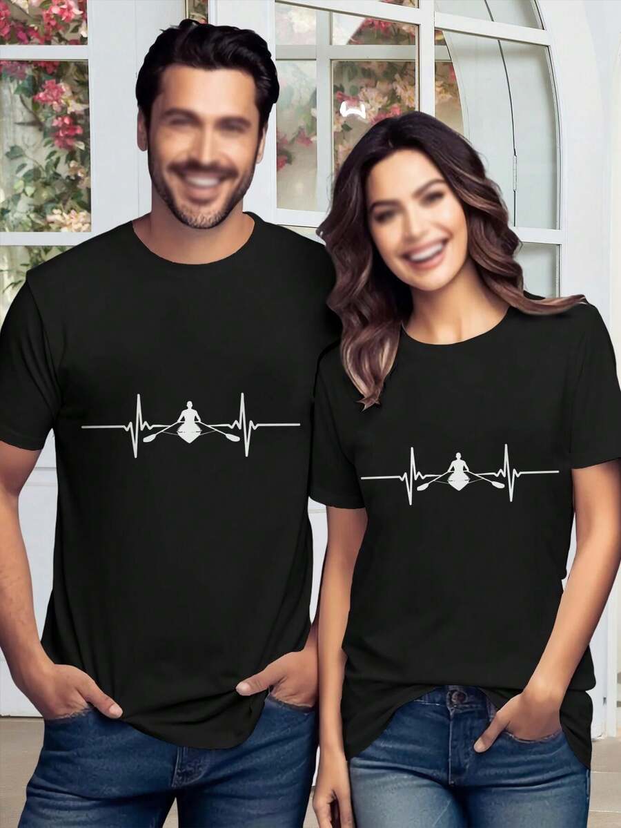 Valentine's Day Rowing T-Shirts For Ladies Funny Water Sports Tees - Black - View 1