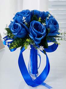 10英寸心形水晶新娘捧花，蕾丝蝴蝶结丝绸玫瑰婚礼仪式道具，毕业舞会礼物