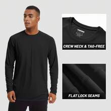 KEFITEVD Men's Long Sleeve Shirts UPF 50+ UV Sun Protection Athletic Shirts For Hiking Running Workout Rash Guard - 黑色 - 查看 3