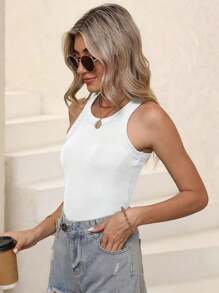 KAHULE Women's Basic Crew Neck Sleeveless Casual Tank Top Ribbed Soft Tank Top For Going Out - White - View 4