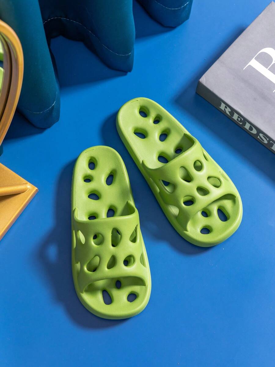 EVA Hollow Men's Shower Slippers, Home Bathroom Breathable Sandals, Soft & Comfortable, Waterproof, Anti-Slip & Odor-Free - Green - View 1