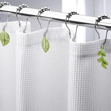 12 件合金叶子吊坠浴帘挂钩-绿色植物森林装饰窗帘浴帘金属挂钩春夏快乐浴室配件返校浴室装饰 - 銀鉤綠葉 - 查看 2