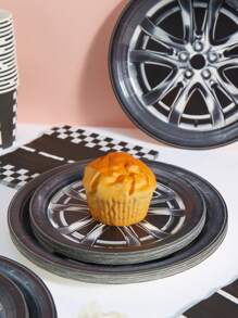 Conjunto de pratos, guardanapos e copos descartáveis em formato de roda de carro, para festas, adequado para 25 convidados, ideal para festas de aniversário e piqueniques em família - Multicolorido - Ver 4
