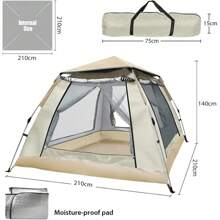 Tienda de campaña, Casa de Campaña, Tienda Superior Cuadrada para Caminatas de 3-4 Persona, Rápido Montaje, Impermeable y Portátil, Perfecto para Acampar o Hacer Senderismo - 1 - Ver 3