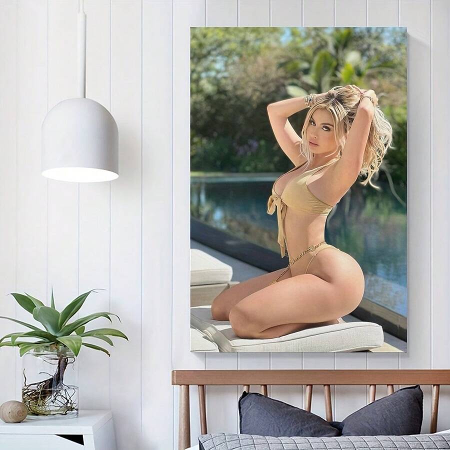 Impresión artística en lienzo de modelo de moda - Cartel de pintura al óleo de una señora sexy - Pintura en lienzo con marco de madera de 2.25 cm de grosor (3 piezas) de 0.9 pulgadas / 30 - Decoración del hogar, regalo, decoración de habitación, decoración de pared, regalo perfecto, decoración de pared de otoño e invierno, decoración de sala de estar, decoración de dormitorio, decoración de cocina, decoración de entrada, decoración de baño, pintura de pared directa, póster de pintura de pared de alta calidad