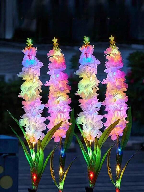 1pc Hyacinth Solar Powered Ground Stake Light, Outdoor Waterproof Decorative Fake Plant Flower Lawn Lamp, Suitable For Theme Restaurants, Cafes, Wedding, Garden, Park Landscaping And Other Entertainment Venues