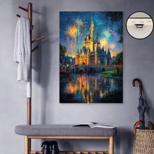 Framed Dreamlike Castle Image, Fireworks Sparkling, Wall Art, Imaginative Space DecorationCanvas  Birthday Party Decor, Mother's Day New Year Easter Gift,  Home Living Room Office Wall Decor, Perfect Gift And Wall Decoration
