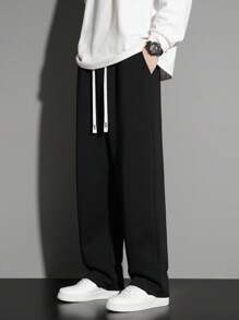 1 pezzo Pantaloni sportivi casual larghi con vita con cordoncino, adatti per primavera/estate, uomo