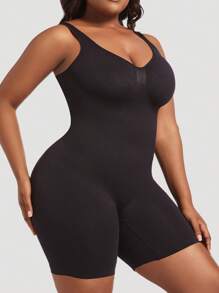 1 pièce Combinaison sans couture mincissante pour femme grande taille, body noir sculptant qui met en valeur le buste, contrôle du ventre, body taille haute