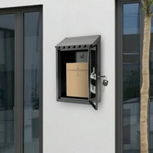 Rainaut Black Wall-Mount Mailbox, Key Lock Mail Boxes Outdoor Metal Security Key Drop Box With 2 Keys, 11.8in(H)*8.54in((L)*2.7in(W) - Black - View 3