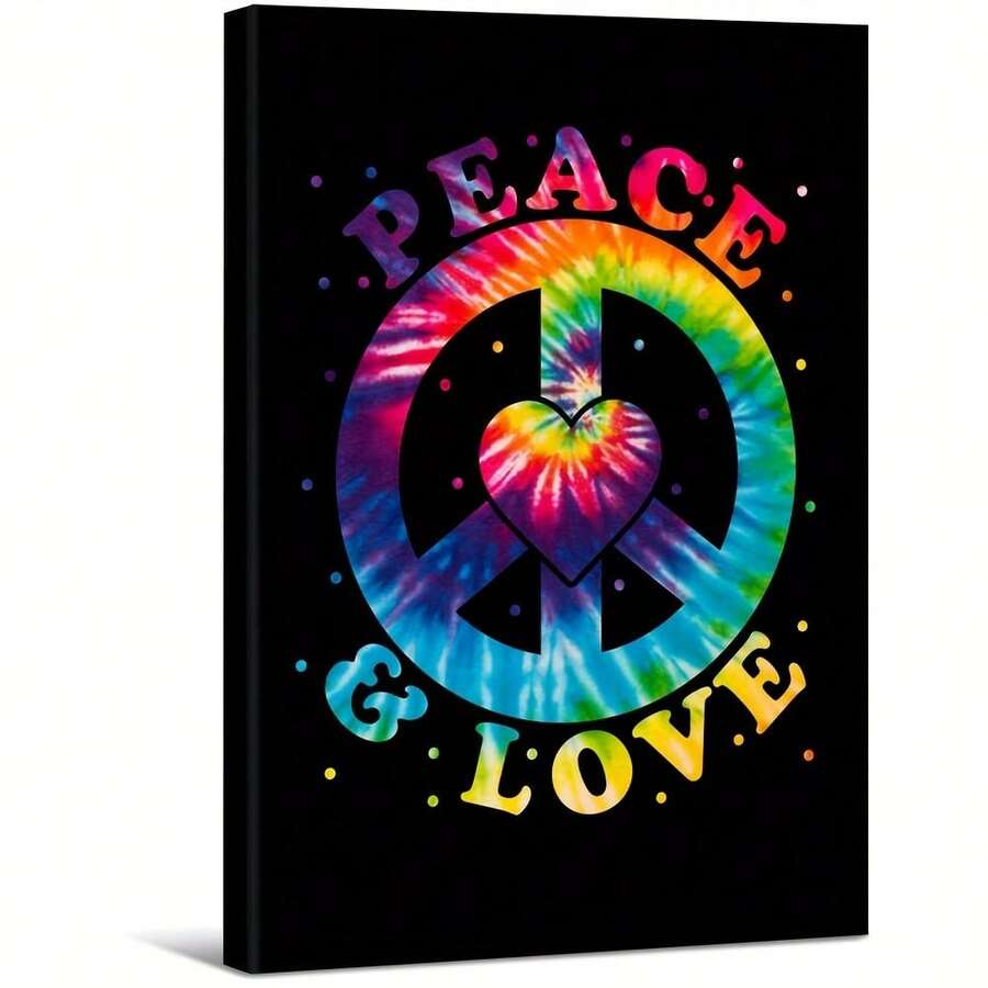 Peace And Love Colorful Tie Dye Peace Symbol Large Wooden Framed Wall Art Home Decor Canvas Painting- For Bedroom, Bathroom, Living Room, Office, Kitchen, Holiday Gift- 1pc - Multicolor - View 1