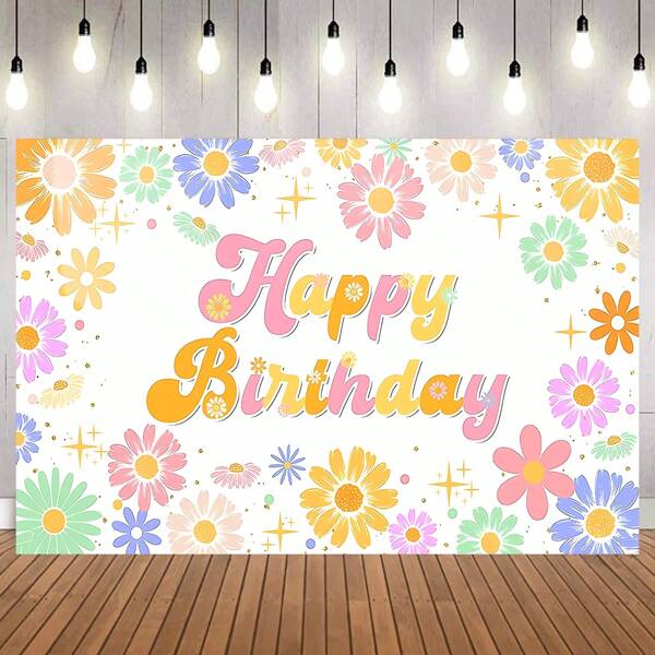 1pc Spring Daisy White Background Birthday Party Background Cloth 82.7 * 59.1/59.1 * 39.4/39.4 * 29.5 Inch Female Birthday Background Colorful College Style Happy Birthday Decoration Star Banner Daisy Sweet Birthday Photography Background Cake Table Supplies