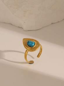 1 件时尚夸张奢华金镶嵌绿松石可调节女士戒指，18k 不锈钢，不褪色，优雅设计，适合日常、节日、派对、约会佩戴或送礼 - 氣質款 - 查看 11