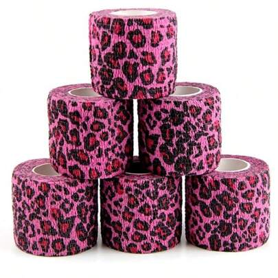 5卷紫色豹纹自粘弹性绷带 - 适用于足球、篮球、健身和各种运动