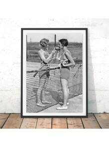 1 件网球海报帆布艺术印刷女性复古摄影画黑白图片家居女孩房间墙壁艺术装饰无框架 - 彩色 - 查看 1