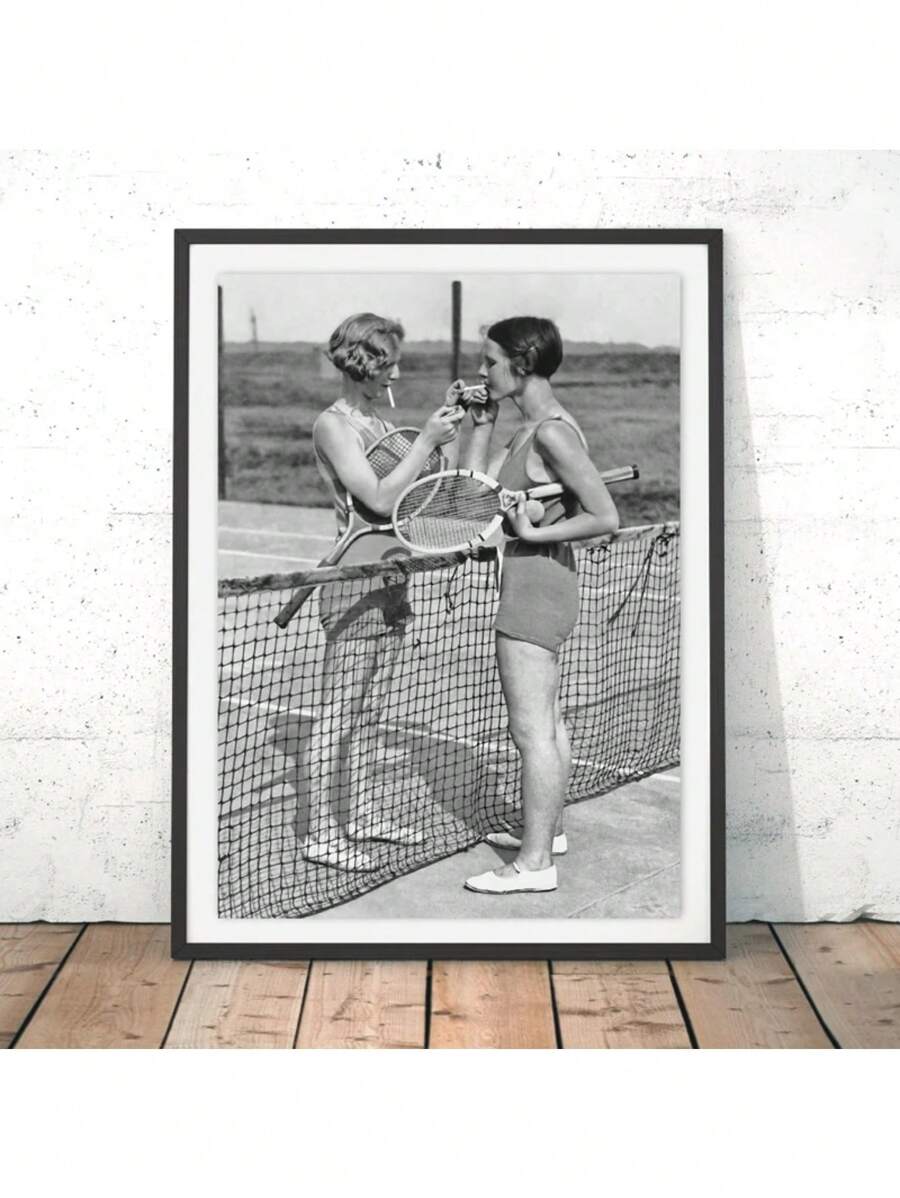 1 件网球海报帆布艺术印刷女性复古摄影画黑白图片家居女孩房间墙壁艺术装饰无框架 - 彩色 - 查看 1
