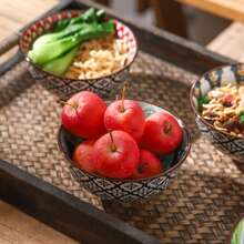 6pcs 4.72-Inch Glazed Ceramic Bowl Set, Bohemian Style Ceramic Bowls, Cereal Bowl, Soup Bowl, Dessert Bowl, Salad Bowl, Rice Bowl, Dishwasher/Oven/Microwave Friendly, Multi-Functional Kitchen & Dining Ware,School Supplies