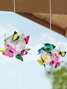 Solar Powered LED Butterfly Hanging Tree Ball Light, Multi-Color, Suitable For Home Yard Wall Garden Decor Outdoor Globe Lights - Multicolor - View 8