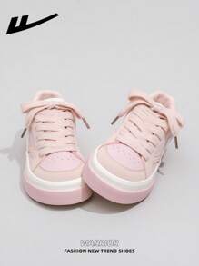 1 Pair WARRIOR Women's Lace-Up Design Skateboard Shoes, Low-Top Casual Shoes, Outdoor Flat Shoes, Summer Breathable Slip-On Skateboard Inspired Sporty Sneakers, Fashionable & Comfortable Canvas Athletic Shoes For Women - Baby Pink - View 4