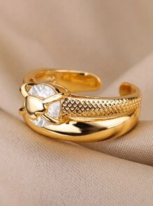 1PC Zirconia Heart Open Rings For Women Lover Gold Color Stainless Steel Heart Ring Female Finger Waterproof Engagement Wedding Jewelry Gift - Multicolor - View 4