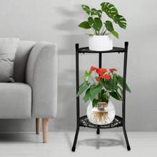 2 Tier Metal Plant Pot Stand 50 * 30cm Garden Terrace Decoration Flower Stand Home Decor Plant Stand Bonsai Holder For Home Patio Office Garden - Black - View 3