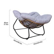 Outdoor Rattan Rocking Chair, Patio Comfy Reading Chair With Oversized Cushion, Indoor Recliner Wide Rocking Chair For Balcony, Front Porch, Garden, Living Room, Grey - Grey - View 7