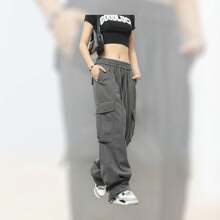 Women's Cargo Pants, Jeans Or Twill, Drawstring, Various Colors - 灰色 - 查看 1