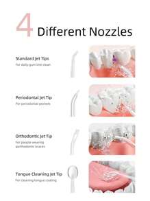 Electric Water Flosser, Suitable For Personal Oral Care (Especially For Braces Wearers), Portable Dental Irrigator, Equipped With 4 Nozzles, 230ml Reinforced Water Tank, One-Key Switch 3 Modes, Whitening Teeth, Cleaning Mouth, Suitable For Men And Women Home Oral Care (Upgraded Charging Interface, Made Of TPCY-C Material, No Leakage) - Coral Pink - View 5