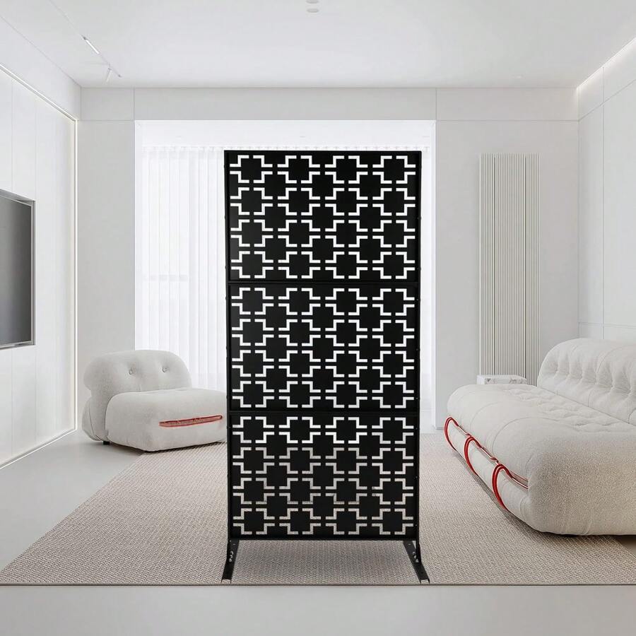 SHZICMY Outdoor Metal Privacy Screen 35.4x74.8 Inch Decorative Privacy Screen Freestanding Privacy Screen With Stand For Patio Garden Balcony Porch Backyard Swimming Pool Black Fast Arrival DIY Tool Kit - Black - View 1