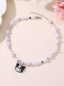 Sanrio 1 pièce Collier pendentif en résine avec perles Sanrio, Kuromi, chat, convient pour le collier de meilleure amie