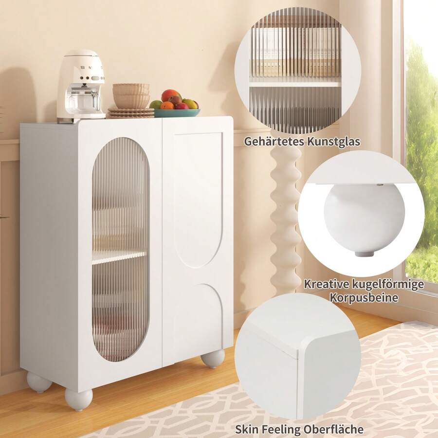 LITZEE Armoire de rangement multifonctionnelle blanche de style Scania, étagères réglables de 80 cm, résistante à l'eau, résistante aux taches, matériau respectueux de la peau, verre trempé, convient pour la cuisine et le salon - Blanc - Voir 1