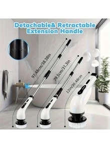 一套电动旋转地板清洁器，包含8个可替换刷头，无线电动清洁刷，带可调节长柄，可充电淋浴地板清洁器，适用于浴室、厨房、浴缸、瓷砖、淋浴房和汽车，清洁用品 - 白色 - 查看 9
