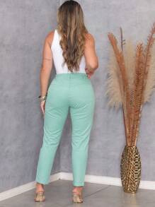 Women's Jeans With Elastic Waist And Pocket - 綠色 - 查看 6