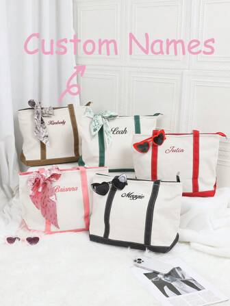 Personalised Beach Tote Bag, Personalized Gifts, Birthday Gift, Canvas Tote Bag, Custom Tote Bag, Bridesmaid Tote Bags, Custom Text Tote, Bachelorette Gift, School Bag, Embroidery, Personalized Gift Customized, Ideal Gifts For Him, Ideal Gifts For Her, Her, Family, Friends, Girlfriend, For Anniversaries, For Holiday/ Vacation, For Outdoors/Outings/Travel/Hiking/Stadium/Sports/Climbing,Travel Gift, Travel Gift For Family