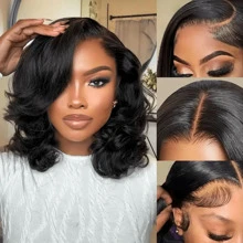 HJ WEAVE BEAUTY 13x4 Lace Front Wig Human Hair Short Bob Wig Brazilian Natural Wave Wigs For Women Transparent Full Lace Wig Human Hair Pre Plucked Hairline With Baby Hair 180% Density