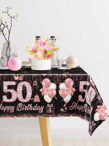 1Pc Birthday Tablecloth,Disposable Rose Gold Table Cover,40/60/50 Years Old Table Cloth, Happy Birthday Home Table Decor, Birthday Party Decoration Supplies,Table Decor,Kitchen Decor,Home Decor