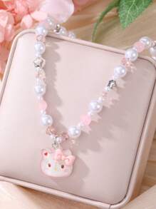 Sanrio 1 pièce Collier pendentif en résine avec perles Sanrio, Kuromi, chat, convient pour le collier de meilleure amie