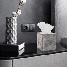 White Barnwood Tissue Box Cover: 2 Pack Tissue Box Holder Includes Slide-Out Bottom Panel, Stylish Tissue Box Cover Square Perfect For Farmhouse Bathroom Decor 5.5"L X 5.5"W X 6.3"H