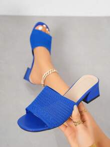 Sandalias para mujer azules, sandalias de tacón alto de moda para mujer, sandalias de tiras, sandalias de tacón en color negro y blanco cómodas para el verano, sandalias de unicolor, sandalias de tacón elegantes para ocasiones formales, fiestas, trabajo y uso diario - azul real - Ver 1