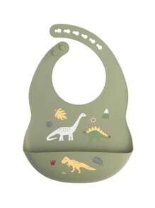 1pc Baby Silicone Bib, Cartoon Pattern Waterproof Baby Bib, Adjustable Cute Children Drool Bib, Rainbow Dinosaur Lemon Pattern, Baby Tableware - Multicolor - View 18