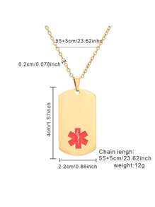 1pc - Personalized Text - Personalized Medical Alert Necklace, Engraved Ice Identification ID Tag Pendant With Chain, Can Be Engraved With ID Name, Phone Number, Pendant Necklace Custom Medical Identification Jewelry, Essential Necklace For Parents And Elders, -Give To Parents, -Give To Elders.