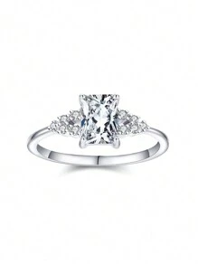 1pc Simplicity Fashionable Oval Zirconia Rings S925 Sterling Silver For Women Wedding Engagement Ring Fine Jewelry For Girlfriend Birthday Gift