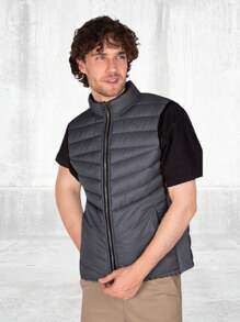 Reversible Quilted Vest Functional Pockets On Both Sides - Beige - View 3