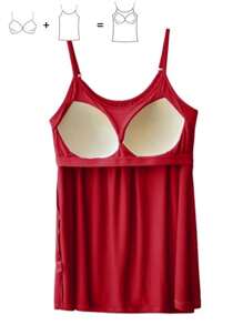 Built In Bra Padded Women Camisole Cami Vest Plus Size 2 In 1 Push Up Tank Tops Summer Beach Flowy Swing Casual Loose Fit Blouse Top Shelf Bra Spaghetti Strap S To 4XL - 紅色 - 查看 6