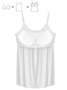 Built In Bra Padded Women Camisole Cami Vest Plus Size 2 In 1 Push Up Tank Tops Summer Beach Flowy Swing Casual Loose Fit Blouse Top Shelf Bra Spaghetti Strap S To 4XL - 白色 - 查看 11