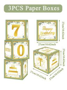 3 pièces Boîte décorative en papier vert et or pour anniversaire, décoration de fête pour les 18e, 30e, 40e, 50e, 60e, 70e anniversaires, boîte de célébration d'anniversaire de 27 cm "Joyeux anniversaire", décoration d'arrière-plan de fête d'anniversaire, décoration de maison, fournitures de fête, faveurs de fête, décoration d'anniversaire, ornement d'arrière-plan - Anniversaire - Voir 16